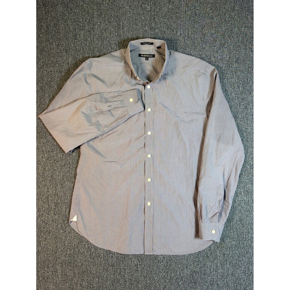 John Varvatos USA Gray Micro Grid Superfine Cotton Button Down Shirt Mens 16 Reg